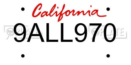 9ALL970 California License Plate