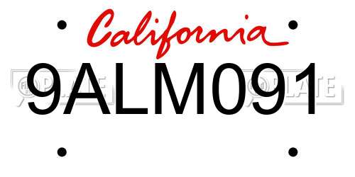 9ALM091 California License Plate