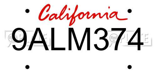 9ALM374 California License Plate