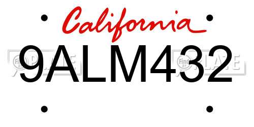 9ALM432 California License Plate