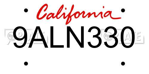 9ALN330 California License Plate