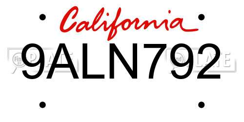 9ALN792 California License Plate