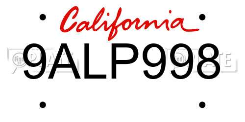 9ALP998 California License Plate