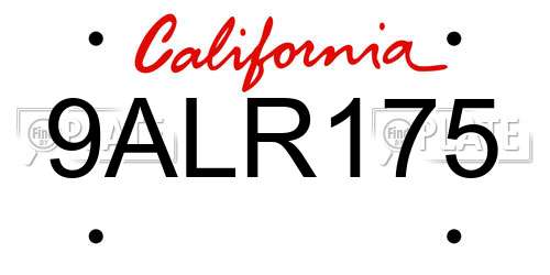 9ALR175 California License Plate