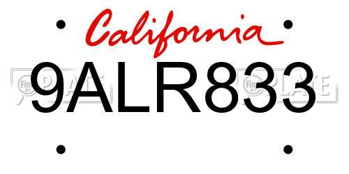 9ALR833 California License Plate