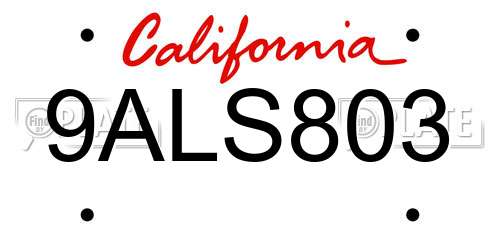9ALS803 California License Plate