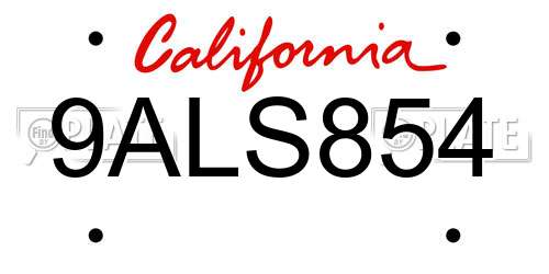 9ALS854 California License Plate