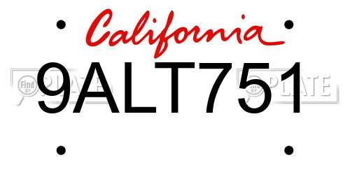 9ALT751 California License Plate