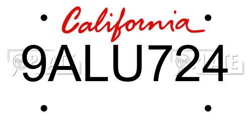 9ALU724 California License Plate
