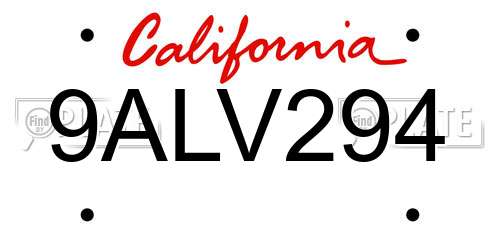 9ALV294 California License Plate