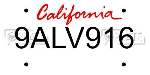 9ALV916 California License Plate