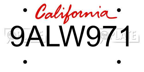 9ALW971 California License Plate