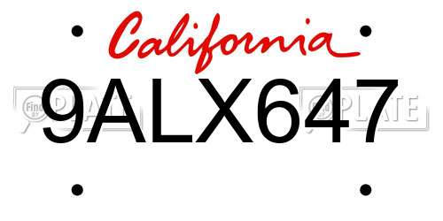 9ALX647 California License Plate