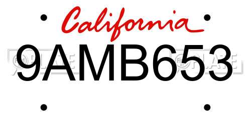 9AMB653 California License Plate
