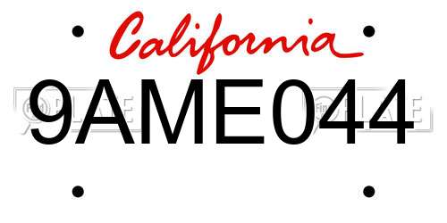 9AME044 California License Plate