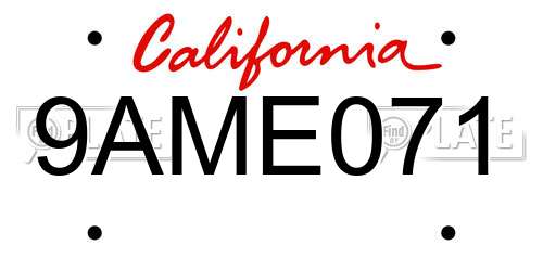 9AME071 California License Plate