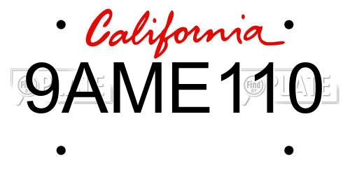 9AME110 California License Plate