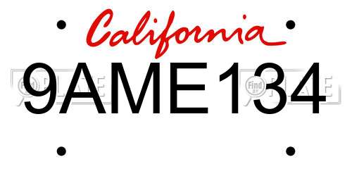 9AME134 California License Plate