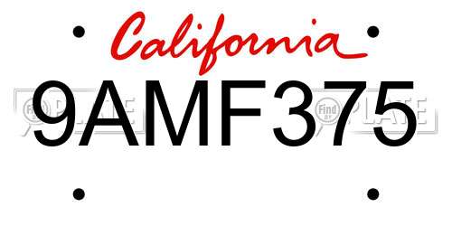9AMF375 California License Plate