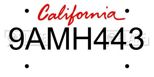 9AMH443 California License Plate
