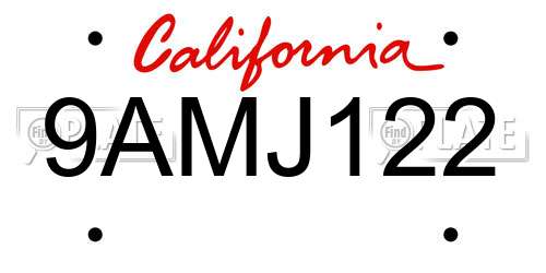 9AMJ122 California License Plate