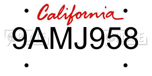 9AMJ958 California License Plate