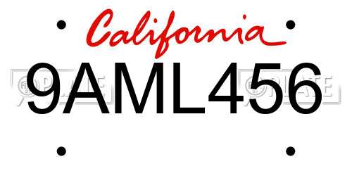 9AML456 California License Plate