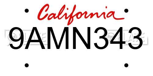 9AMN343 California License Plate