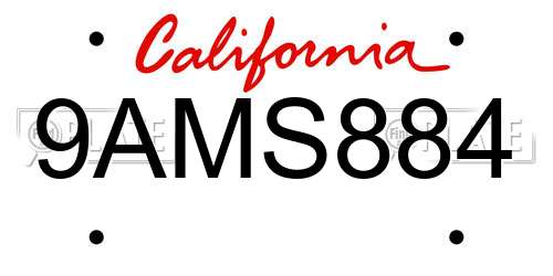 9AMS884 California License Plate