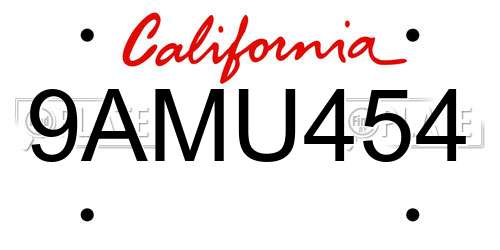 9AMU454 California License Plate