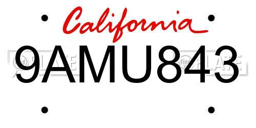 9AMU843 California License Plate