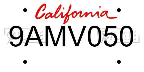 9AMV050 California License Plate