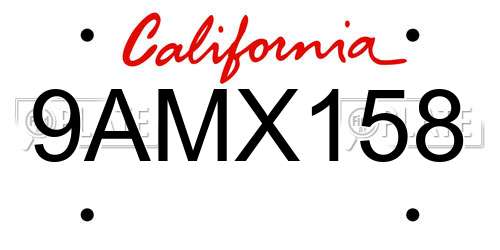 9AMX158 California License Plate