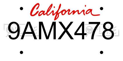 9AMX478 California License Plate