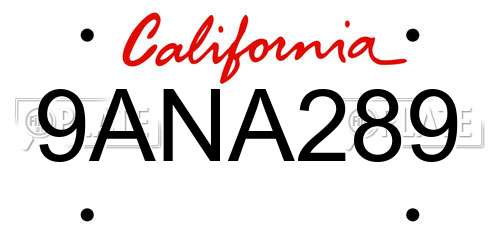 9ANA289 California License Plate