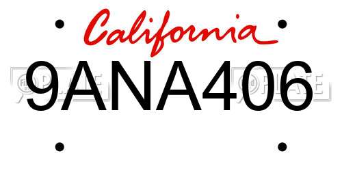 9ANA406 California License Plate