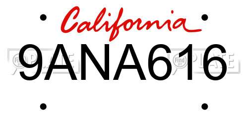 9ANA616 California License Plate