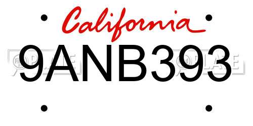 9ANB393 California License Plate