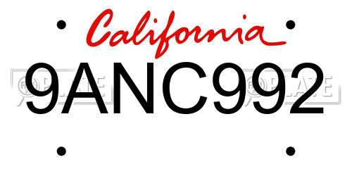 9ANC992 California License Plate