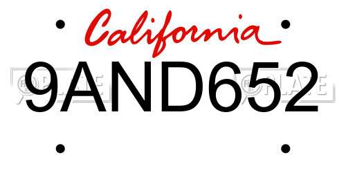 9AND652 California License Plate