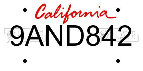 9AND842 California License Plate