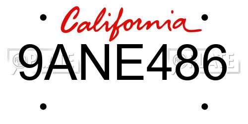 9ANE486 California License Plate