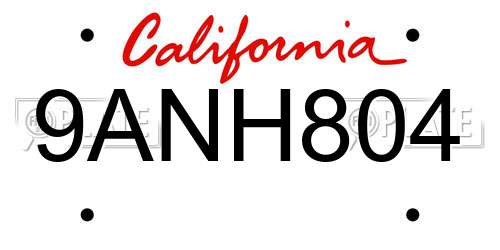 9ANH804 California License Plate