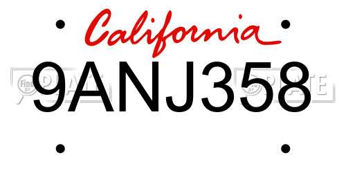 9ANJ358 California License Plate