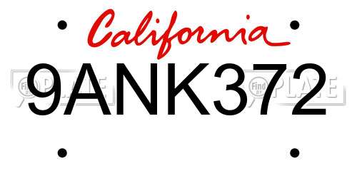 9ANK372 California License Plate