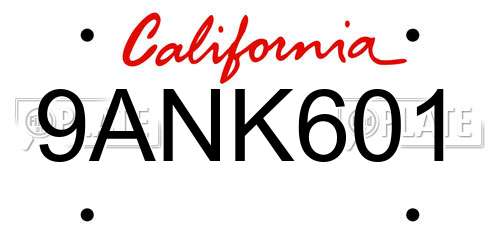 9ANK601 California License Plate
