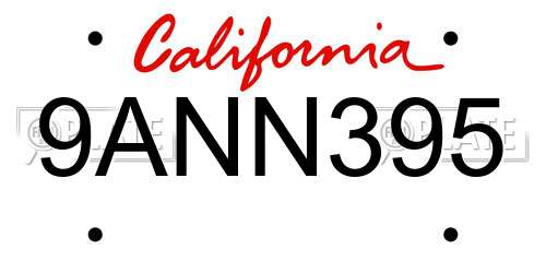 9ANN395 California License Plate
