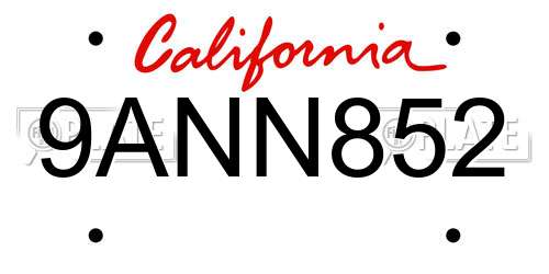 9ANN852 California License Plate