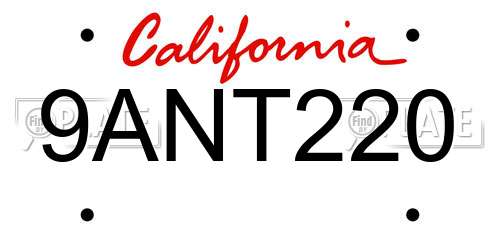 9ANT220 California License Plate
