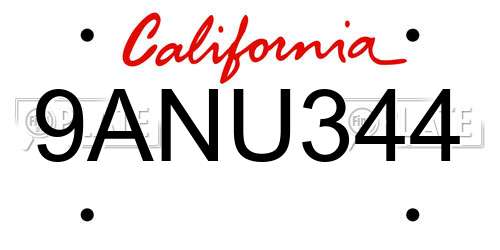 9ANU344 California License Plate
